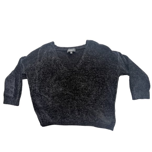 Express Women V-Neck Knitted Sweater 3/4 Sleeve Pullover Black Size XS - Picture 1 of 6